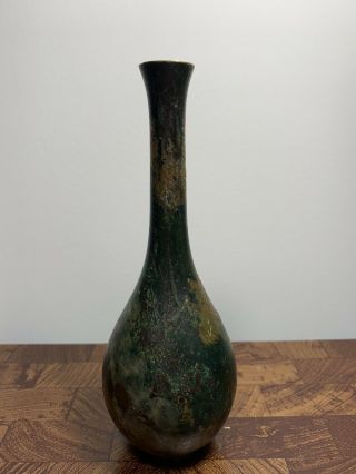 Antique Chinese Bronze Stick Neck Bottle Vase Estate 6.  5 "