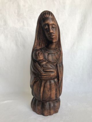 Madonna Mary Baby Jesus Wood Figure Hand Carved Statue Antique Vintage