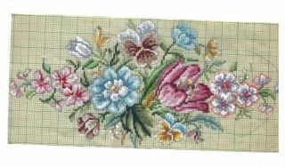 Antique Berlin Woolwork Hand Painted Chart Pattern Floral Rectangle