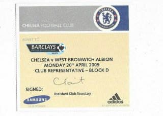 Rare Ticket 2008/09 Premier Reserve League - Chelsea V.  West Bromwich Albion