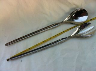 " Cosmos " Salad Serving Set Japan Stainless Fork And Spoon Stamped Vintage Rare