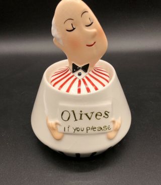 Rare Htf Holt Howard Jeeves Butler Barware “olives If You Please” Condiment Jar