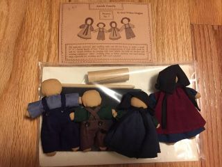 Vintage Gail Wilson Duggan 4 Amish Family 3 - 4 " Craft Kit Finished Dolls 1985
