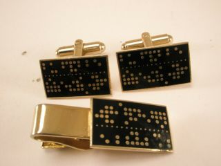 - Mainframe Computer Punch Data Card Tape Vintage Cuff Links & Tie Bar Clip Set