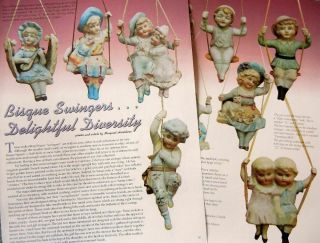 Rare History Article - Antique German Bisque Dolls On Swings Figurines