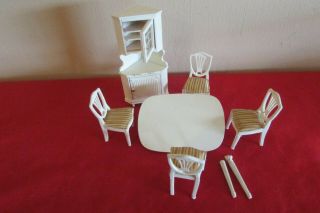 Vintage Lundby Dollhouse Miniature Furniture Dining Room Set & Hutch