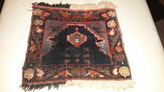Rare Old Oriental Rug Hand Knotted Wool Sample Mat Rug 10 1/2 Ins X 9 1/2 Ins.