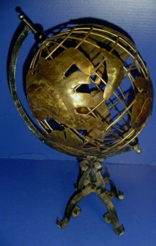 Metal World Globe Abstract Bronze/brass On Stand Spins Home Decor 19 