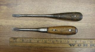 2 Antique Unbranded Perfect Handle Style Inlaid Screwdrivers,  8 - 3/4 " & 9 - 3/8 "