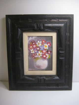 Oil Painting On Canvas Flowers In Vase Floral Art In Vintage Wood Frame12x14