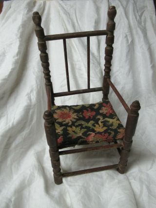 Vintage Antique Needlepoint Toy Dolls Chair