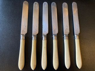 Antique Silver? Ornate Bone Handle Butter Knife/ Knives Set Of Six