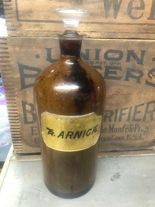 Giant Gold Label Lug Open Pontil Antique Apothecary Pharmacy Drug Jar Bottle