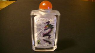 Chinese Snuff Bottle Oriental Black Dragon Inside Hand Painted 3 1/2 " Ornate