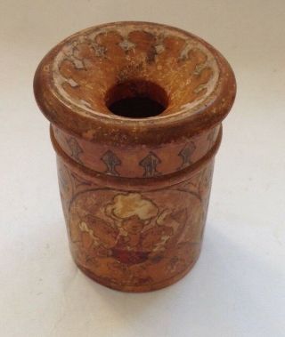 A Vintage Round Wood Tooled Arts And Crafts Style Small Wood Pot - Signed