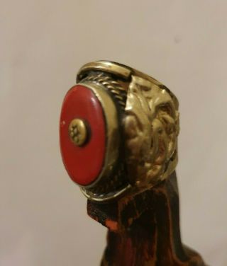 Antique Rare Persian Red Coral Sterling Silver & Gold Plated Ring 10g Size 9.  5