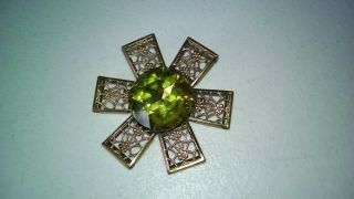 Vintage Signed Jeanne Green Rhinestone Gold Plated Brooch Rare