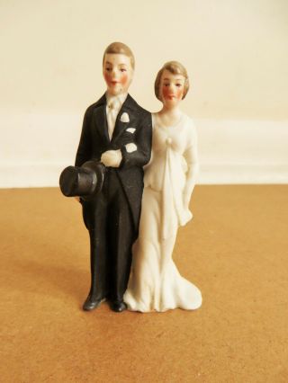 Vintage Antique Bride Groom Bisque Wedding Cake Topper Germany No Chips 3.  5 "