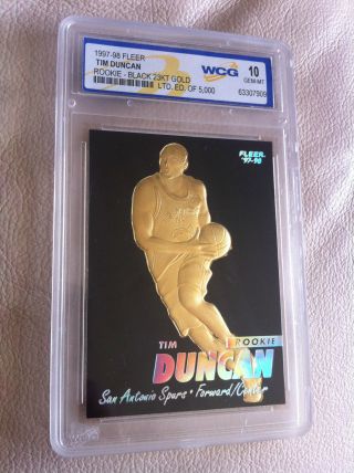 " Rare " Tim Duncan 1997 - 98 Fleer 23kt Gold " Black " Wcg Gemmt 10 Rookie Card