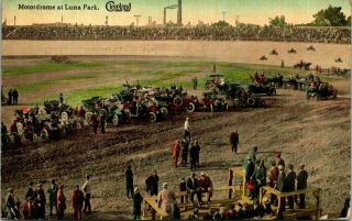 Antique Postcard Cleveland Oh " Motordrome At Luna Park " Motorcycle Race 1913