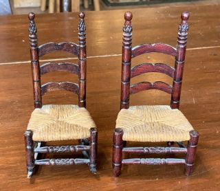 Vintage Wooden Dollhouse Chair And Rocking Chair Set