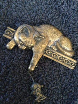 Jj Jonette : Vintage Antique Gold Tone Cat & Mouse Animal Brooch Pin 30