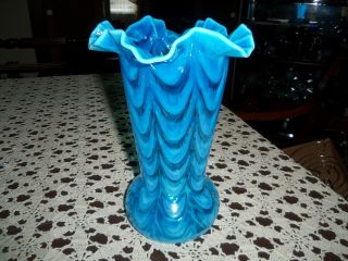 And Rare Fenton Blue Opalescent Drapery Vase.