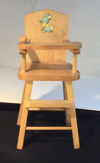 Vintage Strombecker Wooden High Chair For Ginny Doll W/ Tray And Bunny Decal