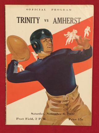 Antique 1937 Trinity Vs Amherst College Football Program Early Vintage 1930s Old