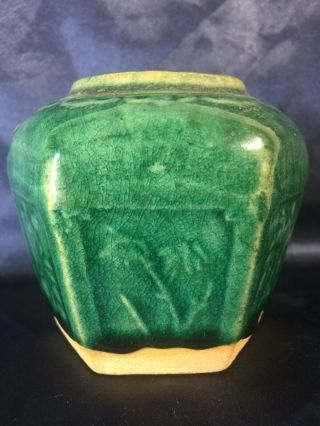 Antique Chinese Hexagonal Green Celadon Pottery Jar Vase