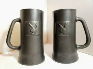 2 Vintage Playboy Club Beer Mug Stein Tankards Black Matte 6 - 1/4 " Glass Base