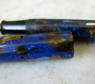 Rare Vintage Dutch Lever Filler F - Blue Lapis Lazuli & Brown - Solid Gold 14 Nib