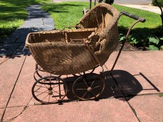 Vintage Antique Wicker Baby Carriage/stroller Buggy Rare Full Size