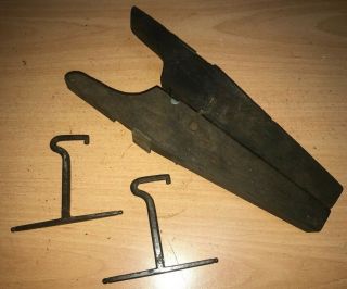 A Lovely Antique Folding Wooden Boot Jack,  A Metal Folding Boot Pullers