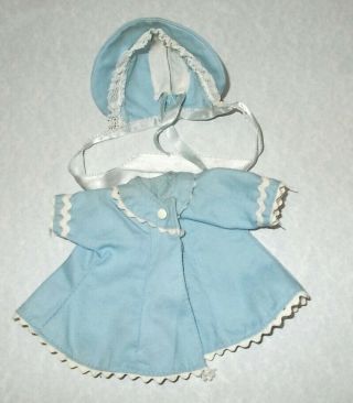 Vintage Tagged Vogue Ginnette Doll Light Blue Cotton Coat And Bonnet 1950s