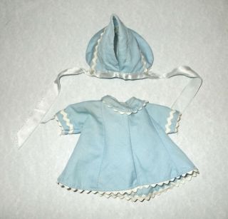 Vintage Tagged Vogue Ginnette Doll Light Blue Cotton Coat and Bonnet 1950s 3