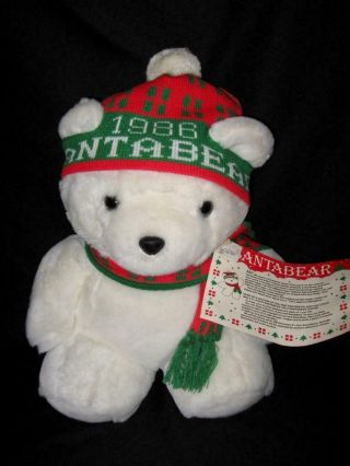 Nwt Vintage Dayton Hudson Marshall Fields Plush Santa Bear 1986 Hat & Scarf