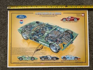 Rare Ford Gt40 4victories @le Mans Poster A3 Signed Jackie Oliver