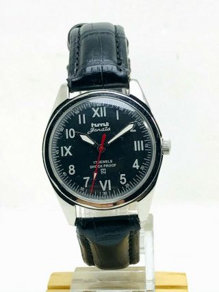 Hmt Janata Black Dial Rare Vintage Pre - Owned Mechanical Watch For Men 17j
