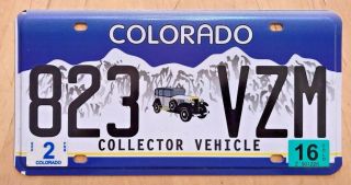 Colorado License Plate " 823 Vzm " Co Collector Vehicle Antique Auto Historic