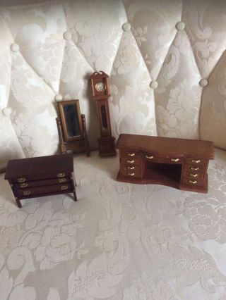 Vintage Dollhouse Furniture 2 - Dressers,  Standing Floor Mirror And Clock 1:12