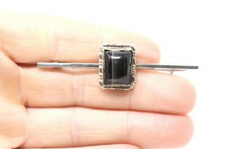 A Great Antique Art Deco Sterling Silver 925 Banded Agate Bar Brooch 26655 2