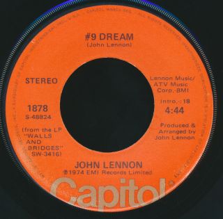 Beatles Very Rare 1976 John Lennon " 9 Dream " Orange Label 45 Nm
