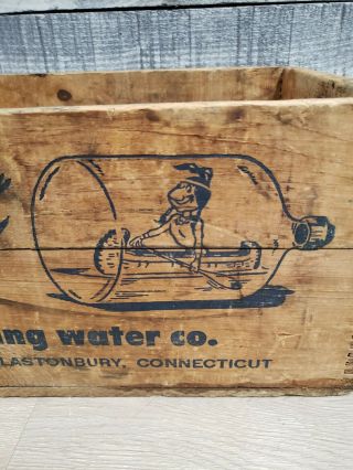 Vtg RARE Wood Pequot Spring Water Bottle Crate Indian Awesome Graphics CT 2