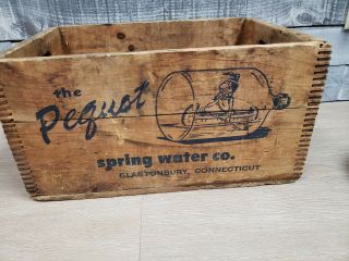 Vtg RARE Wood Pequot Spring Water Bottle Crate Indian Awesome Graphics CT 3