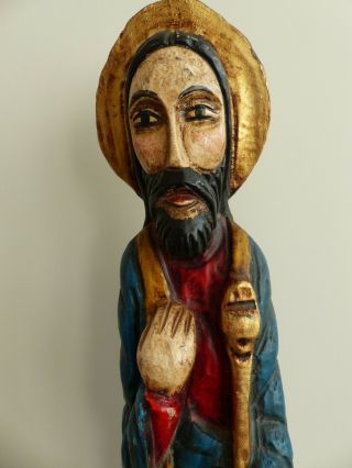 Tall 18 " Vintage Hand Carved Wooden Painted Religious Statue Figure Of Christ