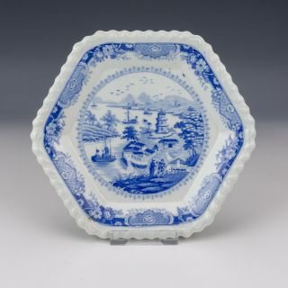 Antique Ridgway Pottery Transferware - Blue & White India Temple Hexagonal Plate