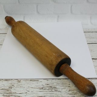 Vintage Antique Wood Rolling Pin Wooden Rounded Handles Farmhouse Rustic Decor