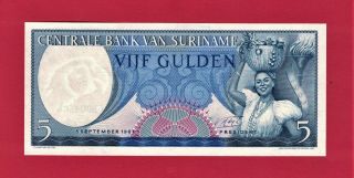 Rare Suriname 5 Vijf Gulden 1963 Unc Var.  Note (p - 120a) Printer Jez,  Netherlands