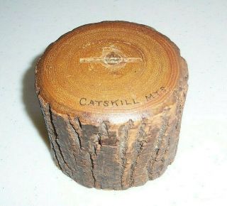Vintage Catskill Mountains York Souvenir Solid Wood Tree Limb Log Coin Bank